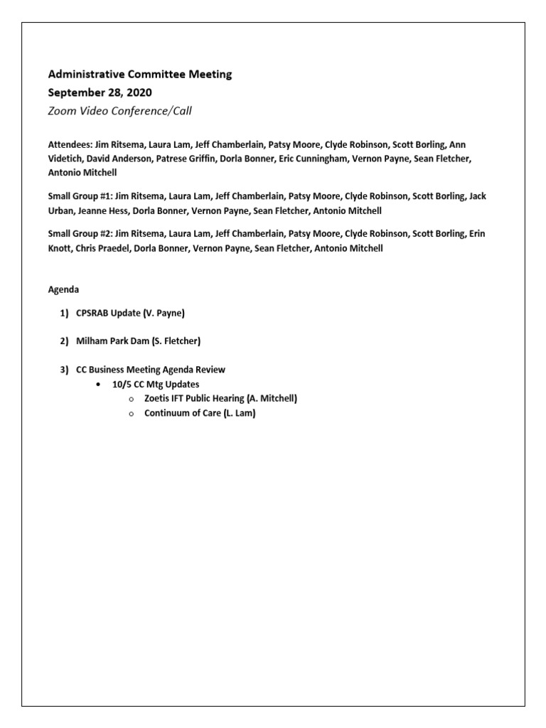 Zoom Video Conference/Call: Administrative Committee Meeting September ...