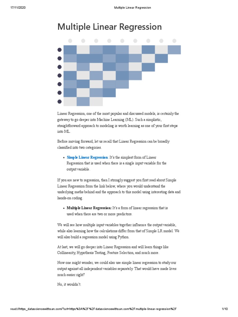 Multiple Linear Regression PDF | PDF | Ordinary Least Squares ...