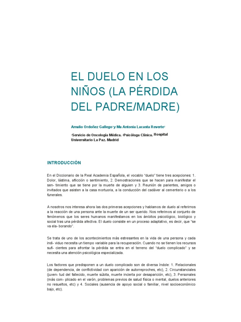 Duelo infantil por pérdida de padres | PDF | Dolor | Muerte