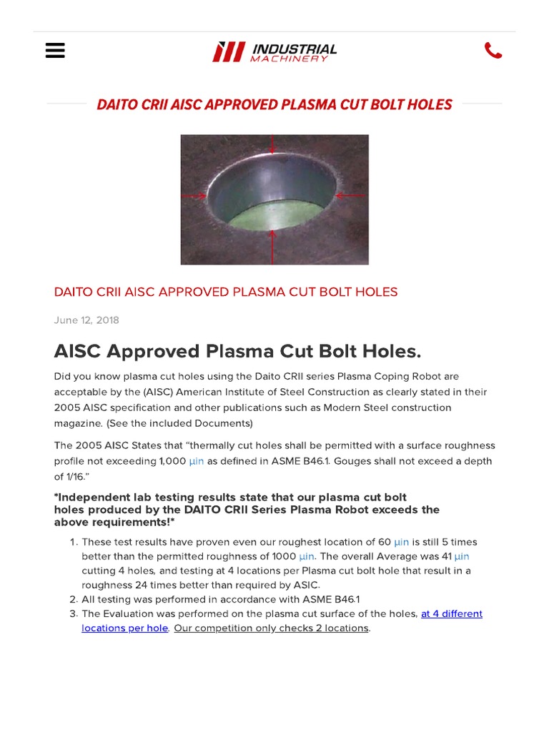 Plasma Cut Bolt Holes PDF Machines Metals