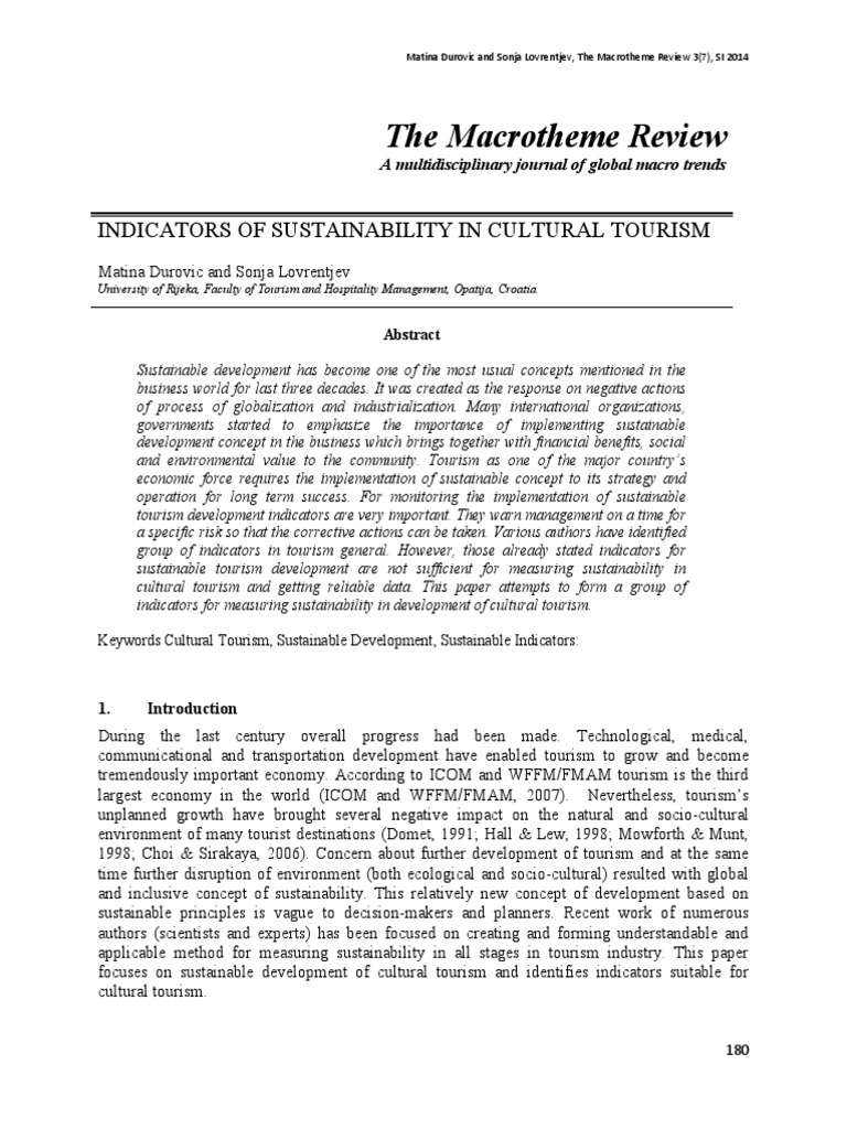 Sustainability Indicators in Cultural Tourism | PDF | Sustainability ...