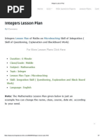 Integers Lesson Plan