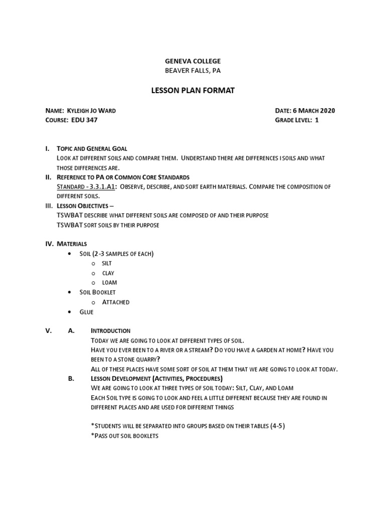 Lesson Plan Format: Beaver Falls, Pa | PDF | Clay | Differentiated ...