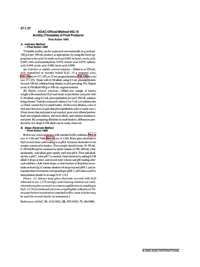 37.1.37 AOAC Official Method 942.15 Acidity (Titratable) of Fruit
