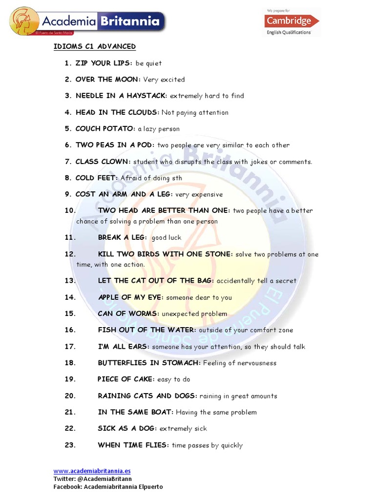 C1 Advanced Idioms List | PDF