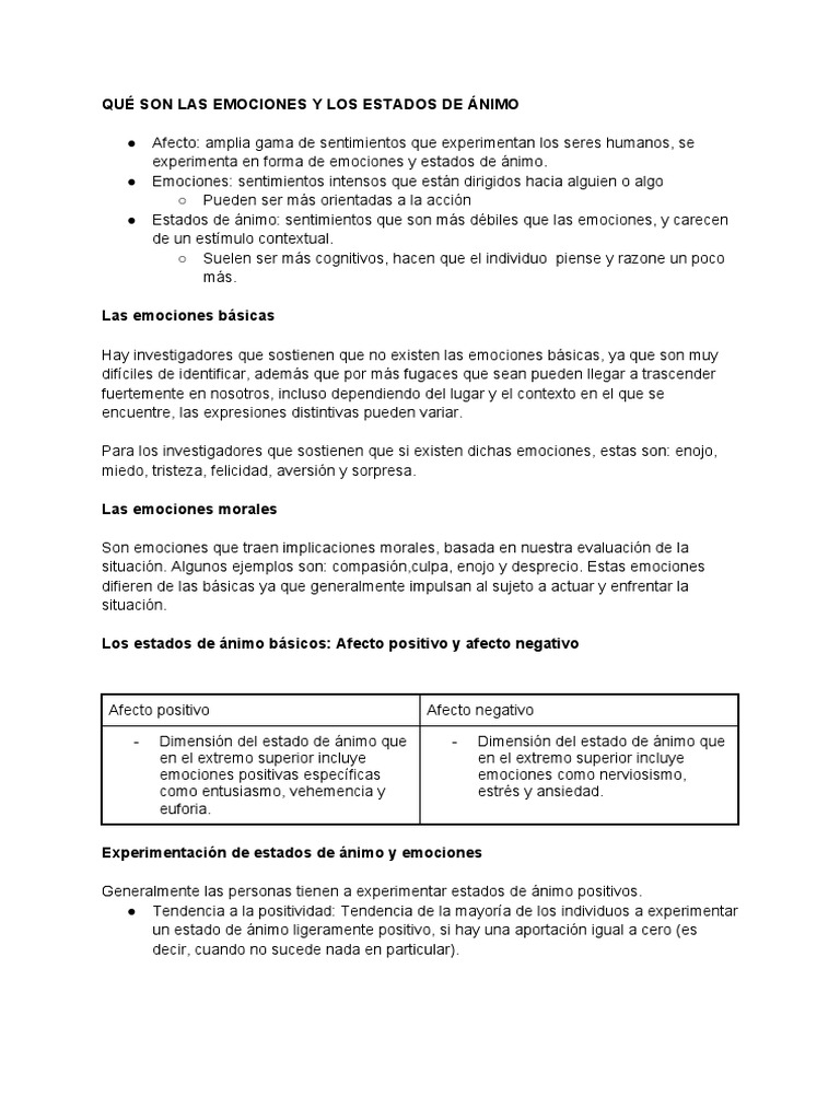 Emociones y Estados de Ánimo Explicados | PDF | Estado de ánimo ...