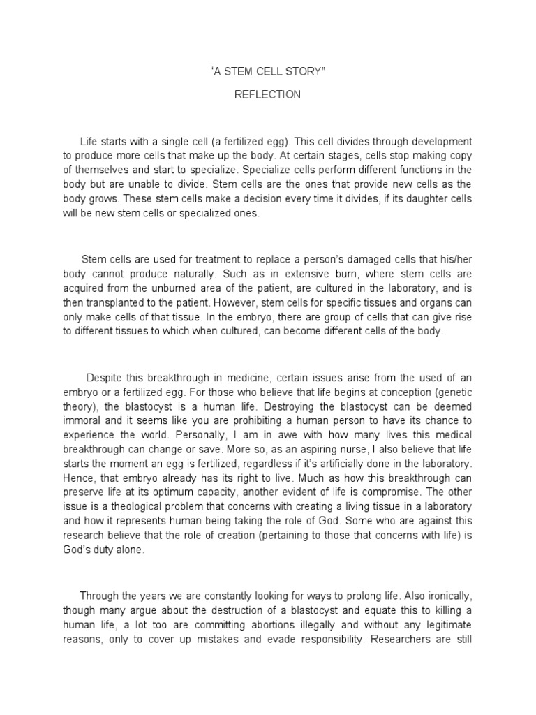 A Stem Cell Story Reflection | PDF | Stem Cell | Embryo