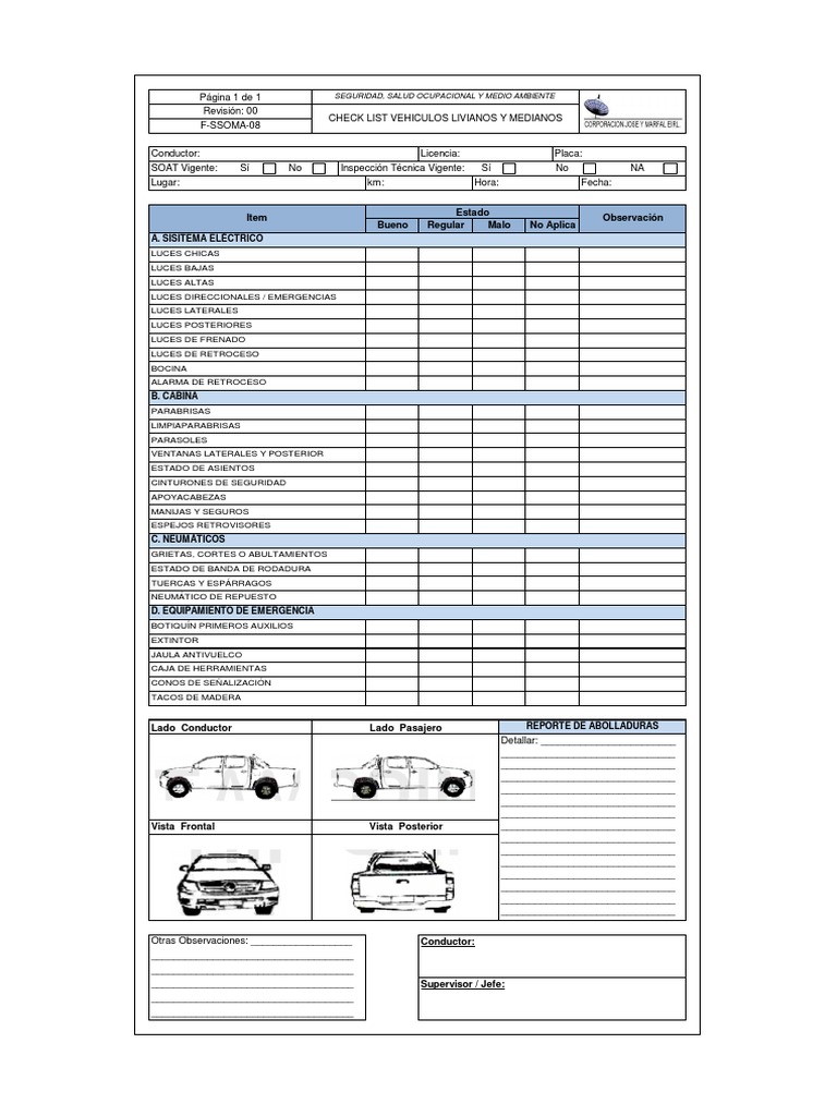 Checklist Seguridad Vehicular | PDF | Vehículos de ruedas | Tecnologías ...