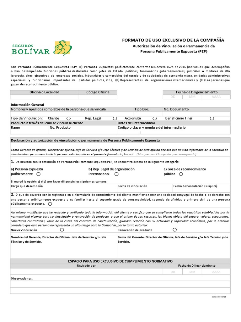 Formulario PEP para Solicitudes | PDF | Estado (política) | Seguro