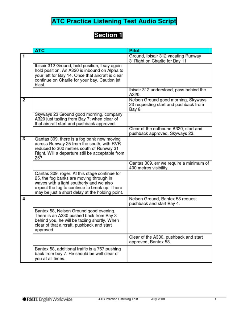 ATC Practice Listening Test Script | PDF | Air Traffic Control ...
