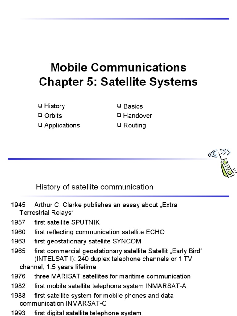 Mobile Communications Chapter 5 Satellite Systems History Orbits