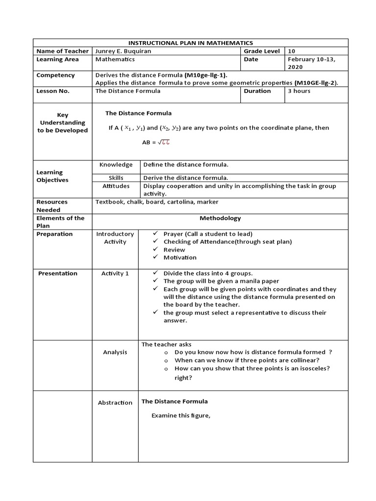 The Distance Formula | PDF | Distance | Learning