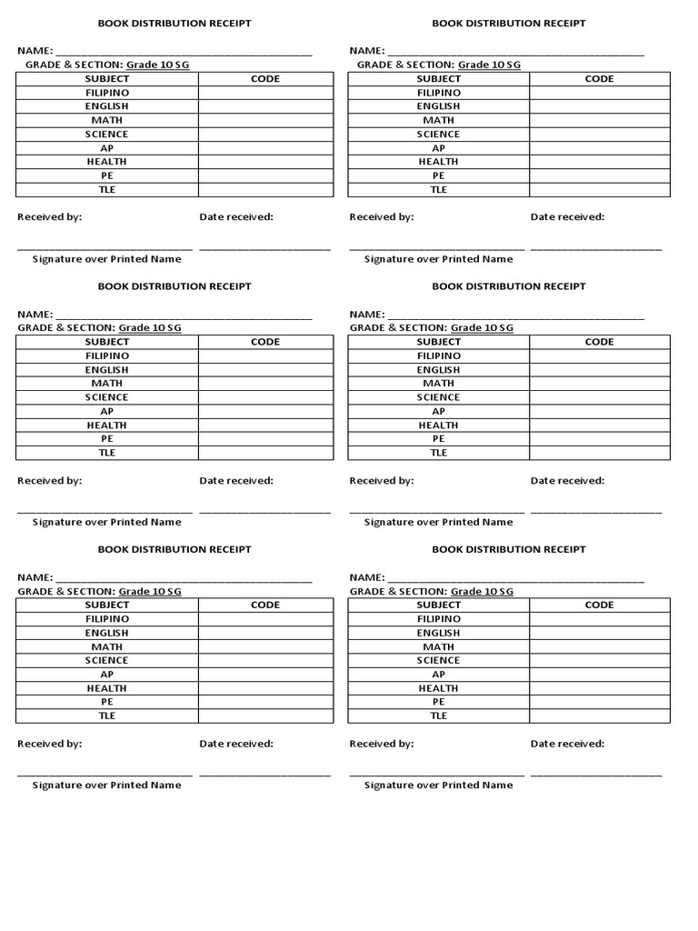 Book distribution receipt template | PDF | Human Development | Human ...