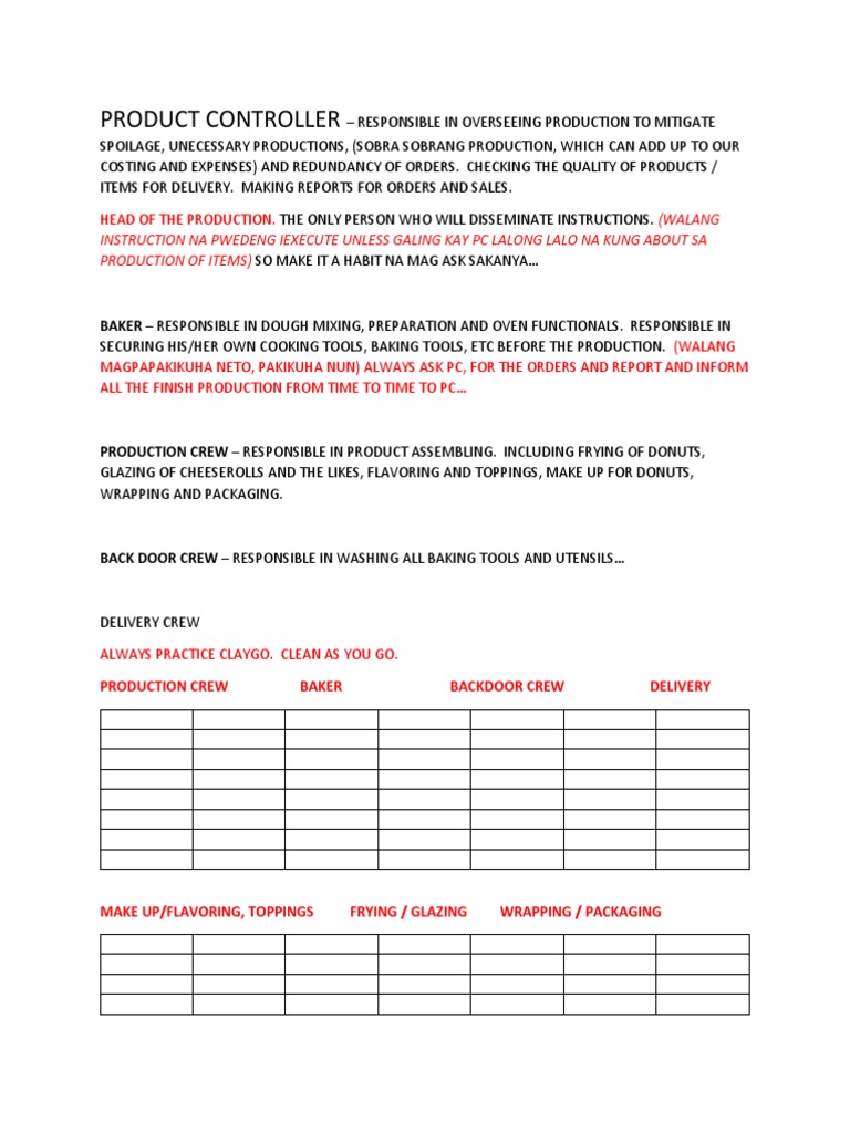 Product Controller Duties and Responsibilities PDF
