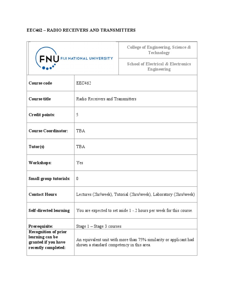 EEC462 Radio Receivers and Transmitters PDF Transmitter Amplifier