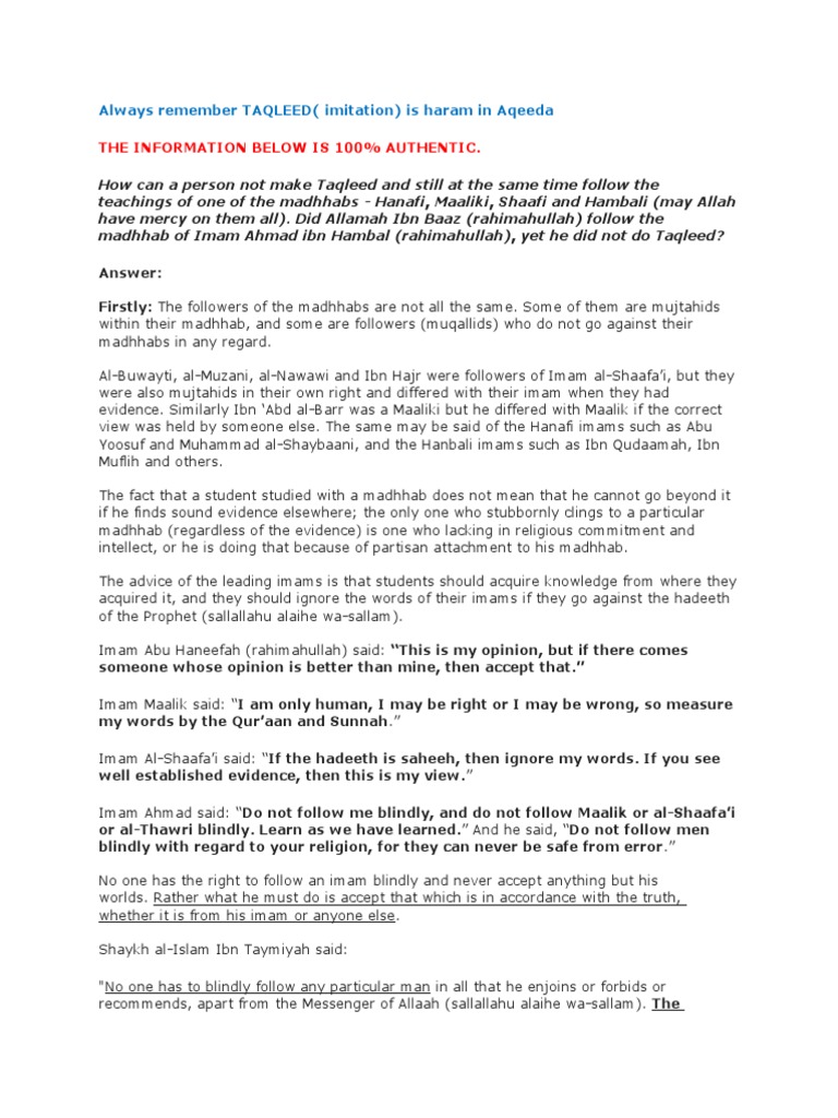 Understanding Taqleed in Islam | PDF | Islamic Fundamentalism | Abrahamic  Religions