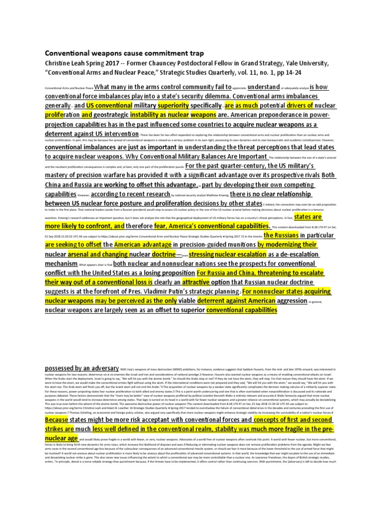 Conventional Weapons Cause Commitment Trap | PDF | Nuclear Weapons ...