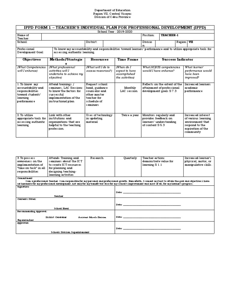 IPPD Form 1 for Teacher Development | PDF | Teachers | Educational ...