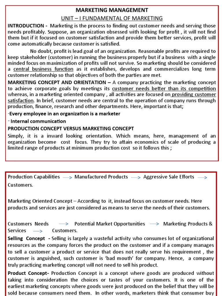 Unit - I Fundamental of Marketing | PDF | Marketing | Strategic Management