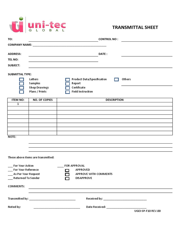 Transmittal Sheet: TO: Control No: COMPANY NAME | PDF