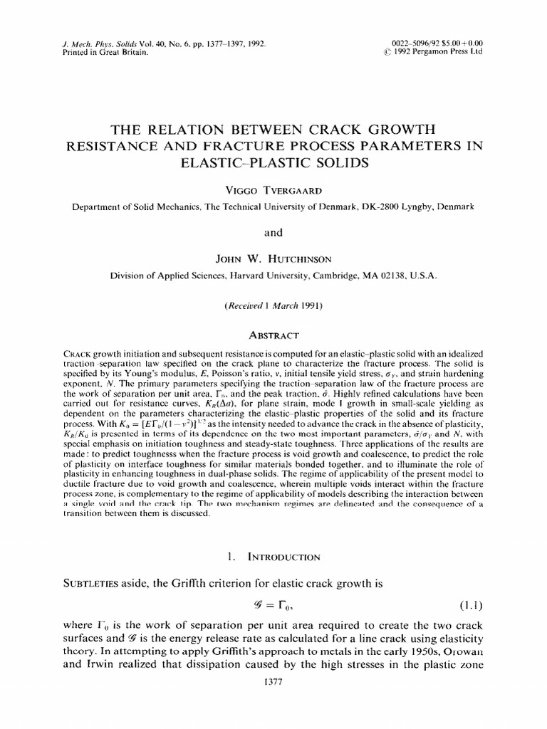 Crack Growth Resistance in Elastic-Plastic Solids | PDF | Fracture ...