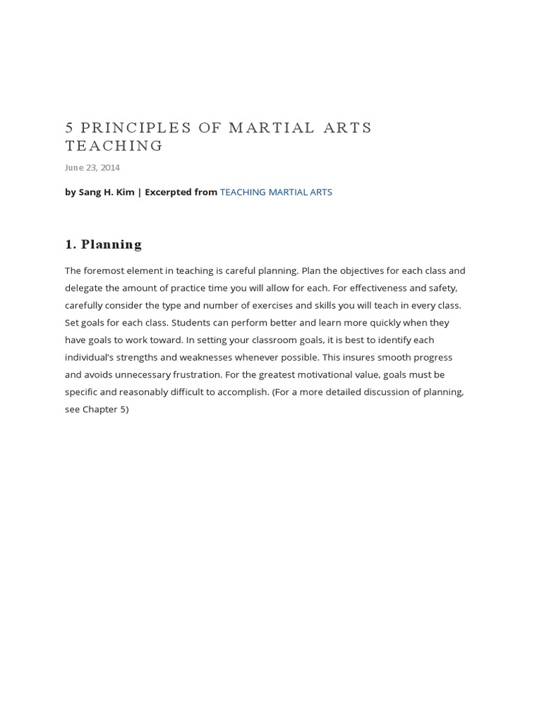 5 Principles of Martial Arts Teaching 1. Planning PDF