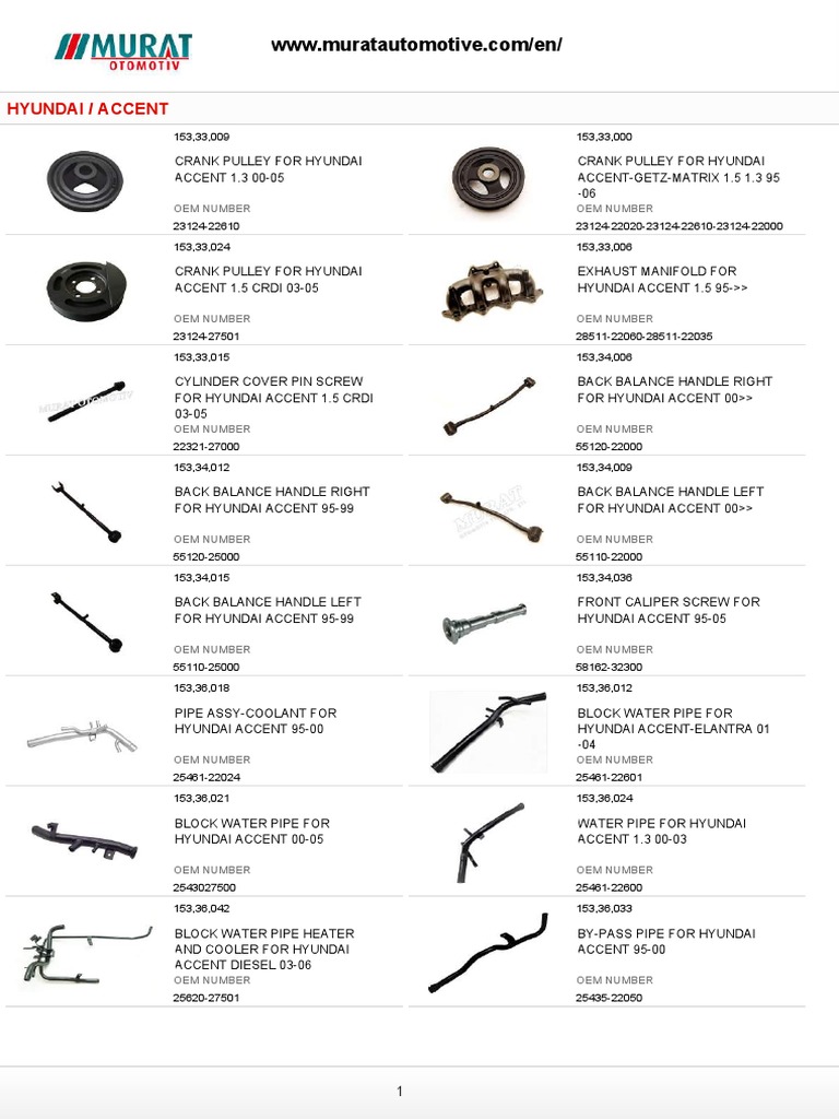 Hyundai Accent Oem Number Oem Number PDF Internal
