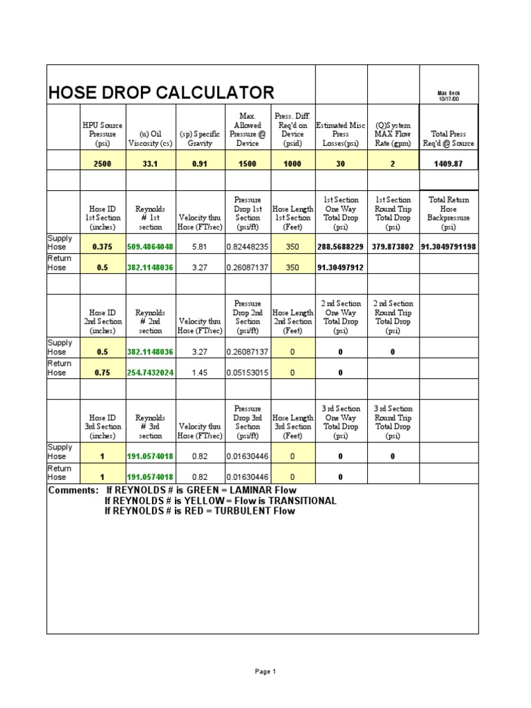 Hose Pressure Drop Calculation Guide | PDF | Reynolds Number | Fluid ...