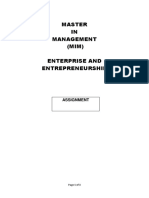 Master IN Management (MIM) Enterprise and Entrepreneurship: Assignment