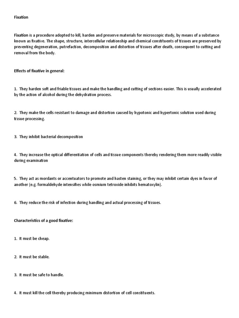 Fixation Notes PDF Fixation (Histology) Staining