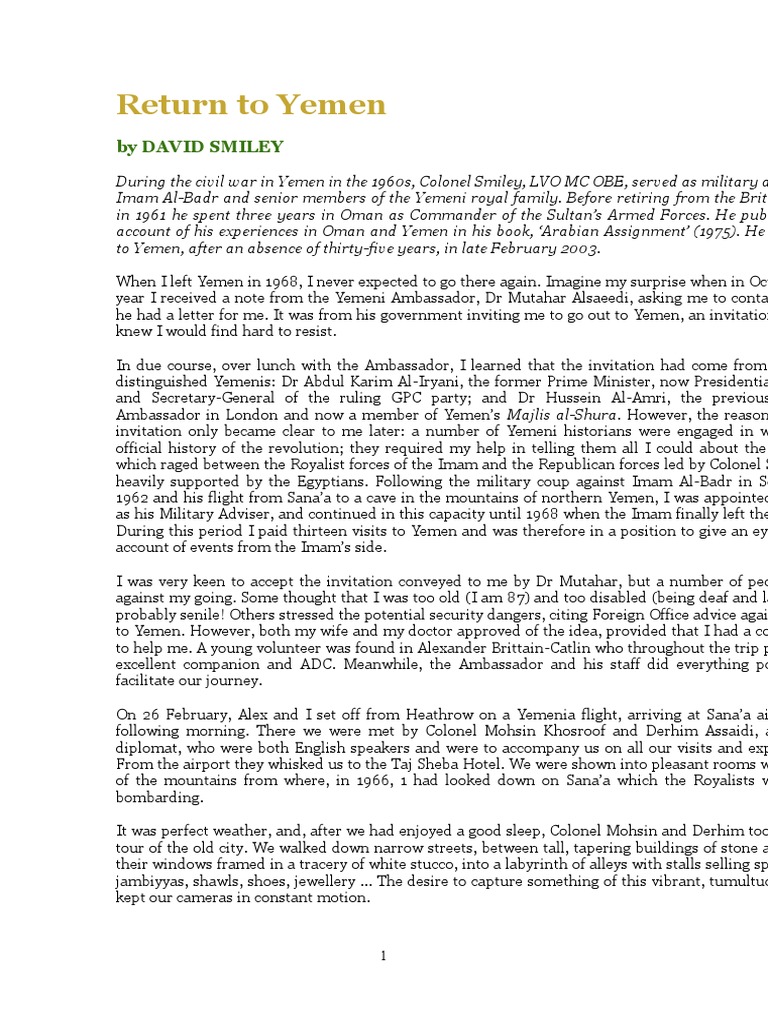 Colonel Smiley's Return to Yemen | PDF | Yemen | World Politics