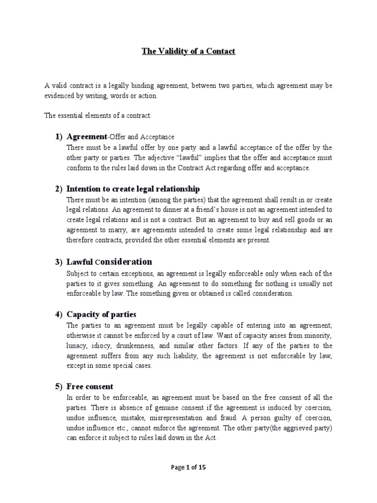 Essentials of a Valid Contract | PDF | Offer And Acceptance | Consideration