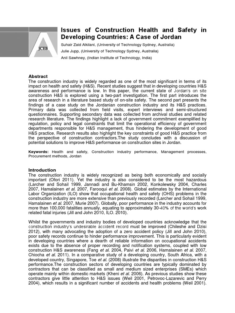 Issues of Construction Health and Safety PDF PDF Occupational