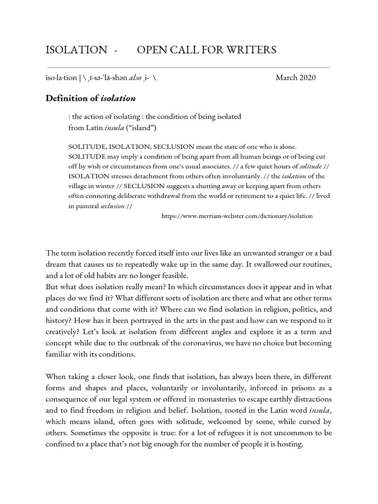 Isolation Open Call | PDF | Psychology | Cognitive Science