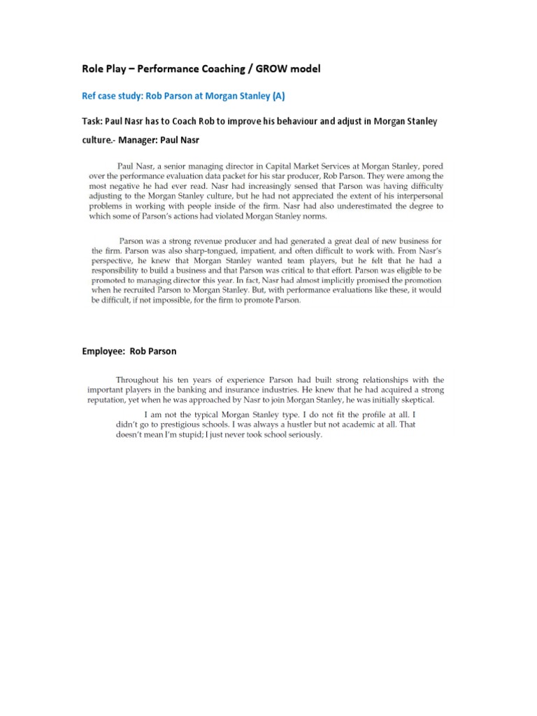 Role Play – Performance Coaching - GROW model - case Rob parson