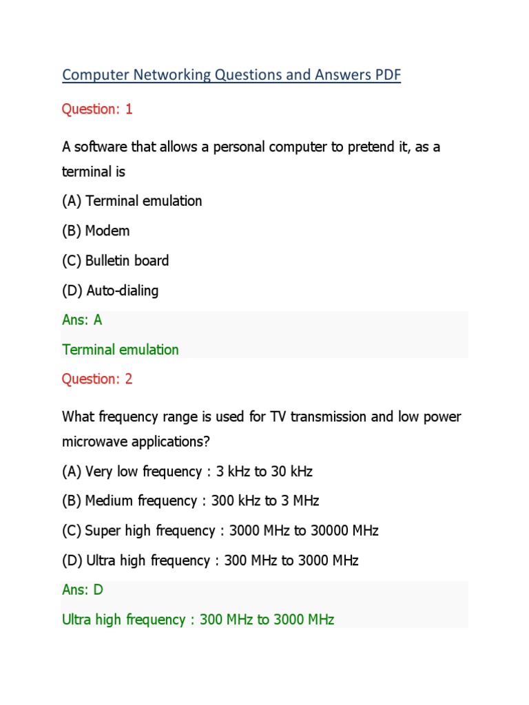 Computer Networking Questions and Answers PDF Ans A Terminal