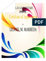 Certificate of Appreciation: Leonel M. Marbeda