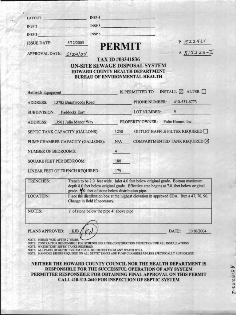 Howard County Septic System Permit | PDF