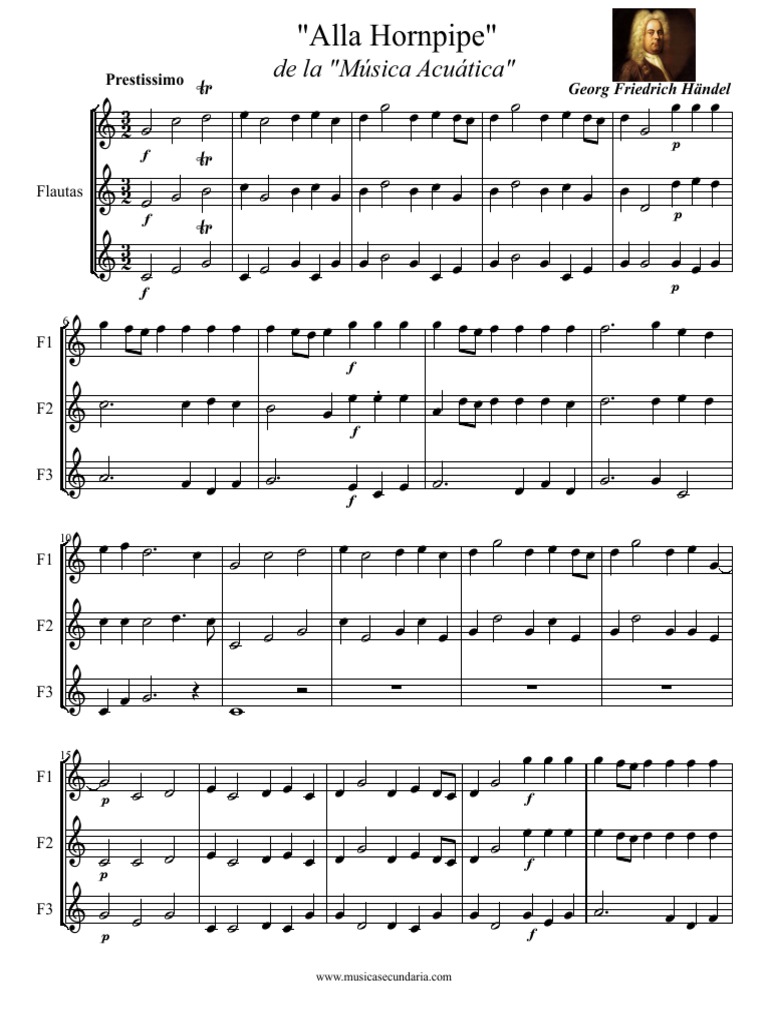Alla Hornpipe Musica Acuatica Haendel Flauta Dulce PDF | PDF