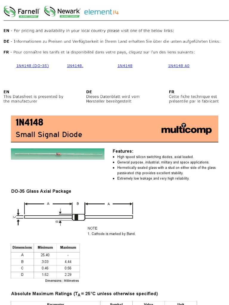 1N4148 (Do-35) 1N4148. 1N4148 1N4148 A0 | Download Free PDF | Diode ...