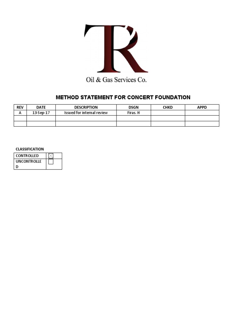 Method Statement for Concrete Foundations | PDF | Concrete | Quality ...