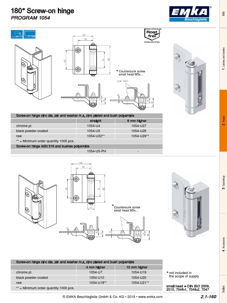 180° Screw-On Hinge: PROGRAM 1054 | PDF
