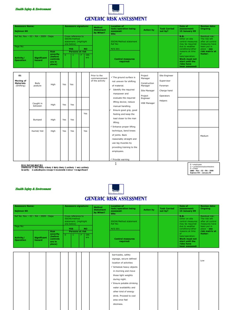 Risk Assessment for Material Handling | PDF | Prevention | Risk