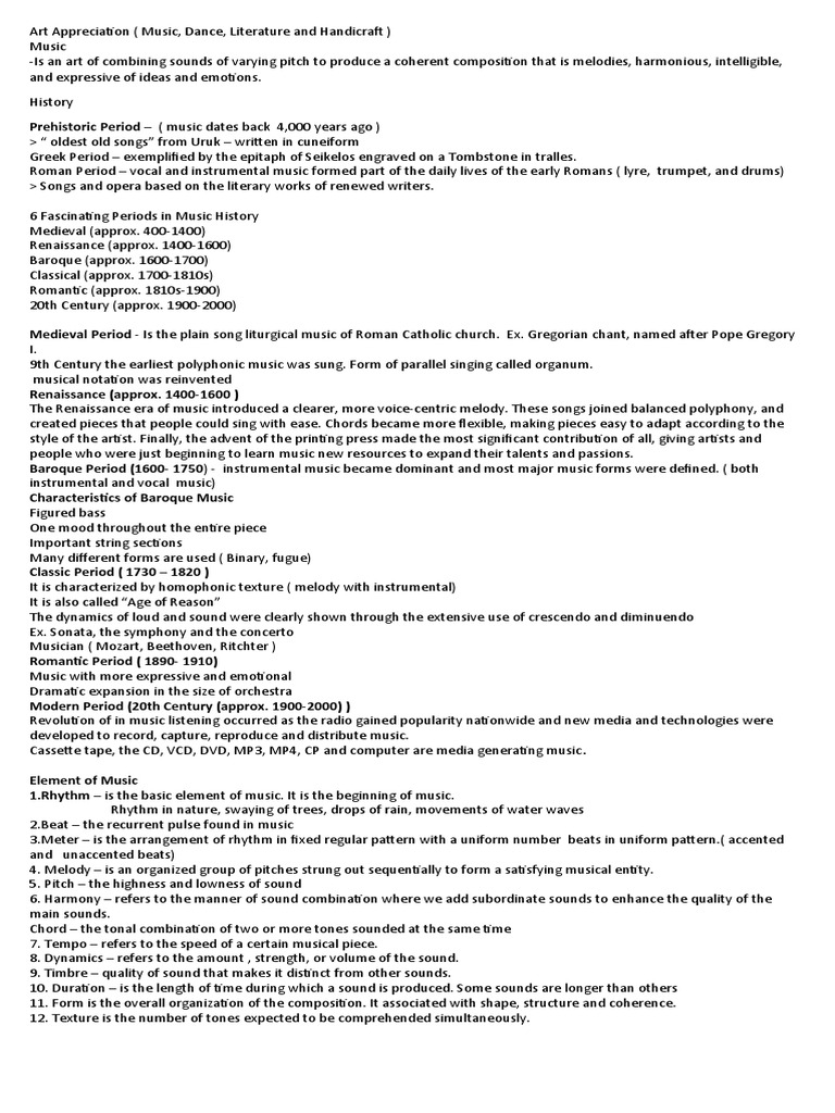 Art App. Notes For Final 3 | PDF | Tempo | Dances