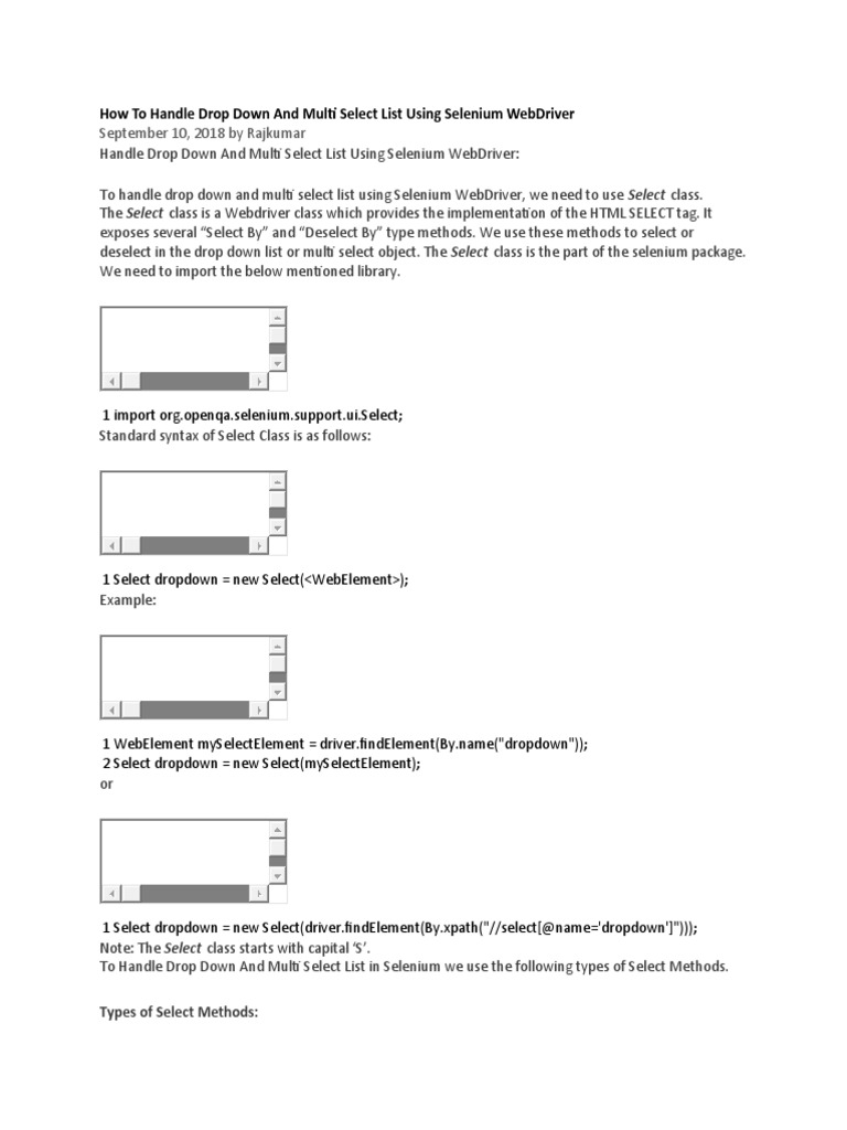September 10, 2018 by Rajkumar How To Handle Drop Down and Multi