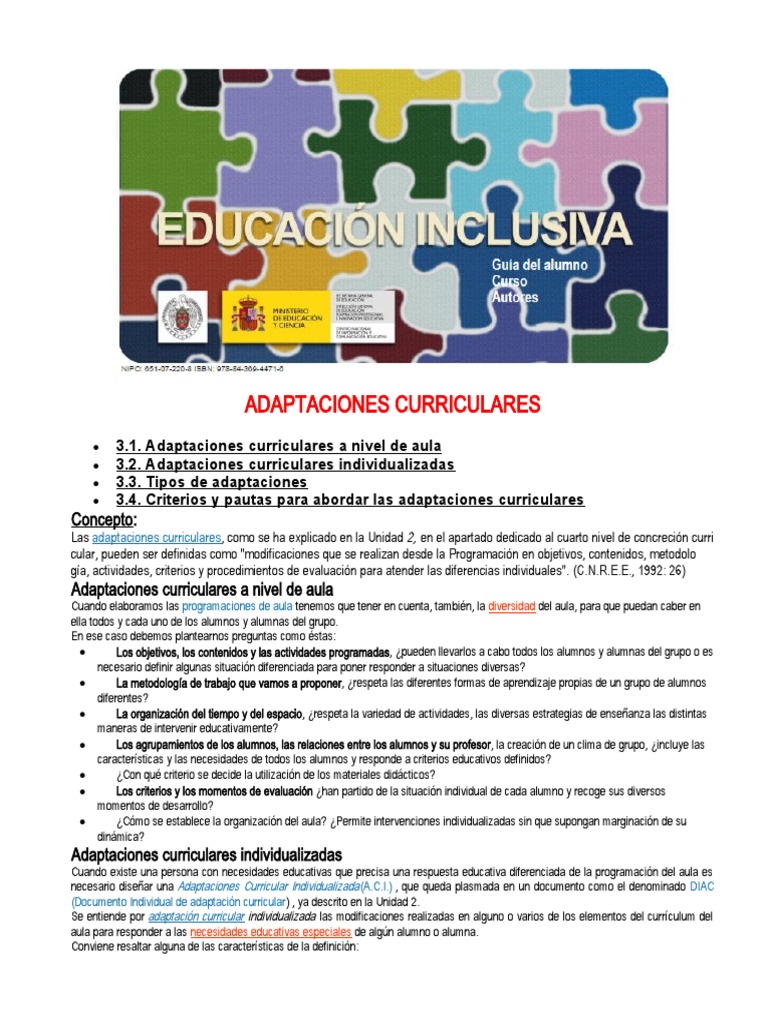 Adaptaciones Curriculares (Inclusivo) | PDF | Plan de estudios | Salón ...