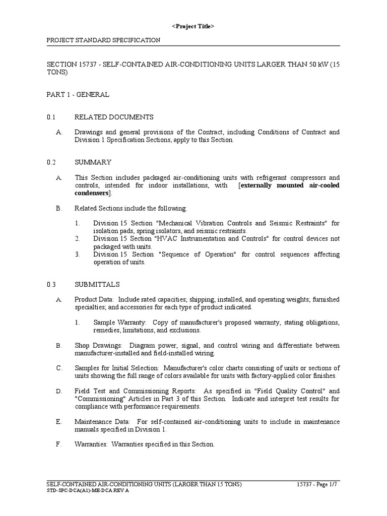Self-Contained AC Units Over 50 kW Specs | PDF | Air Conditioning ...