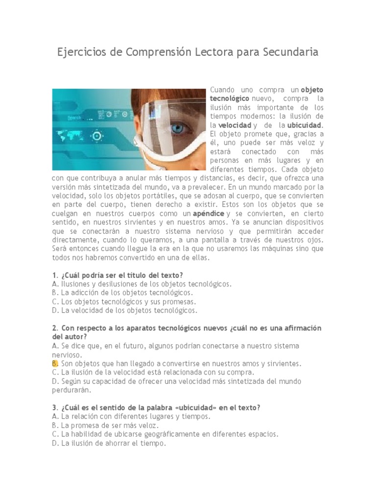 Ejercicios de Comprensión Lectora para Secundaria | PDF
