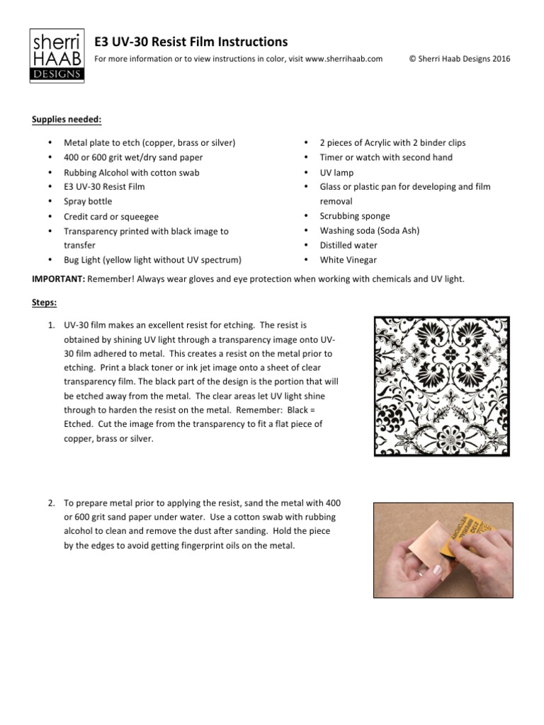 Uv Etching Process Instructions PDF PDF Etching Exposure