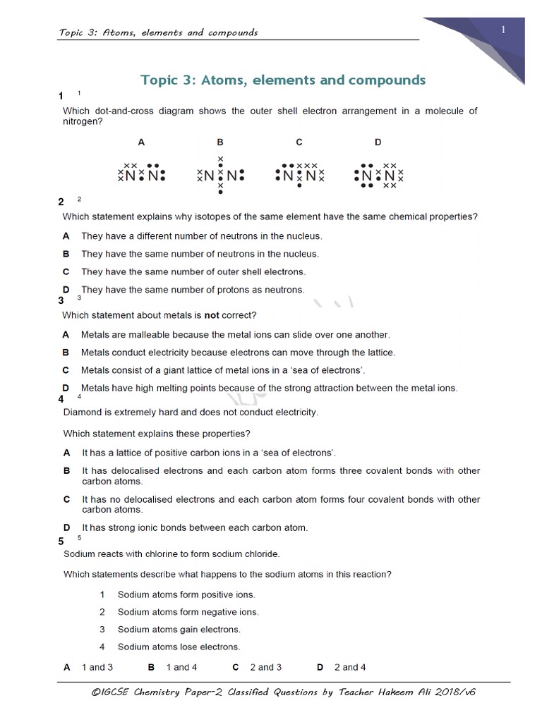 3.atoms, Elements and Compounds PDF | PDF | Atoms | Chemical Bond